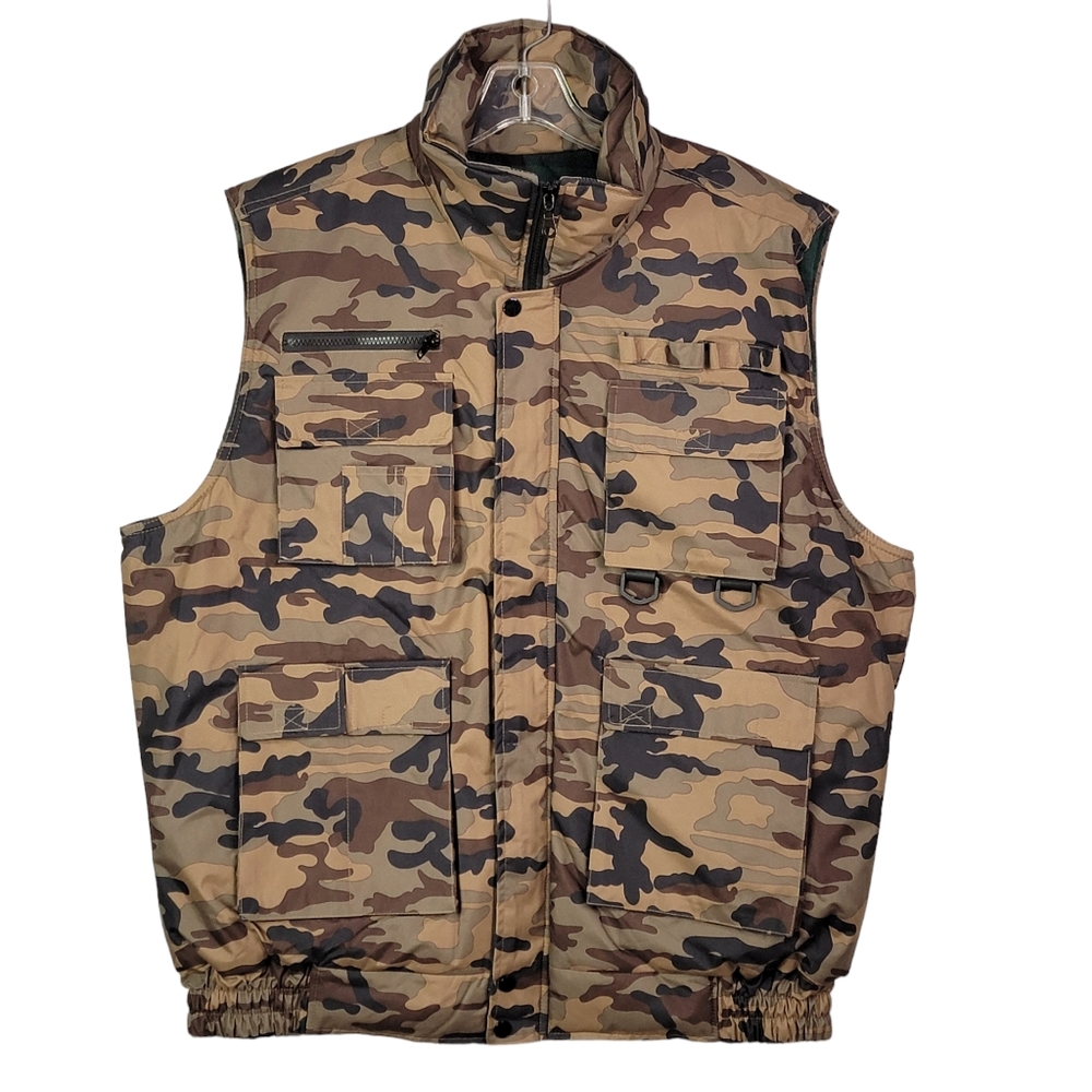 Oscar Vintage Camo Camouflage Plaid Lined Hunting Cargo Survival Outdoor Vest XL - Picture 2 of 14